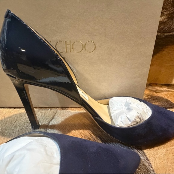 JIMMY CHOO Darylin 85 Navy Leather Pumps - Picture 7 of 12